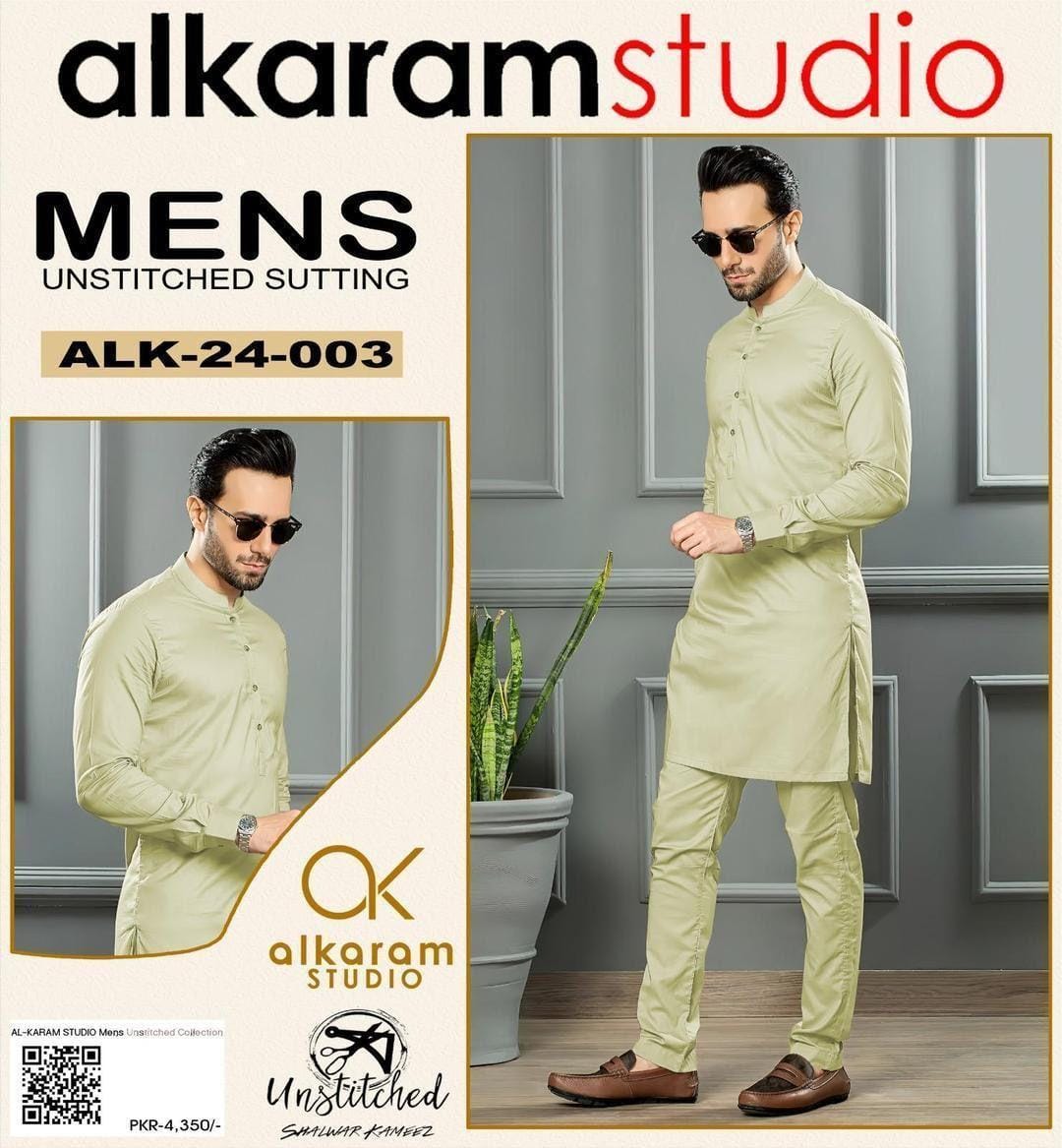 Men's Green Unstitched Shalwar Kameez All Season Wash And Wear
