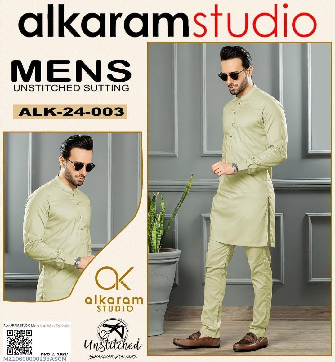 Men's Green Unstitched Shalwar Kameez All Season Wash And Wear